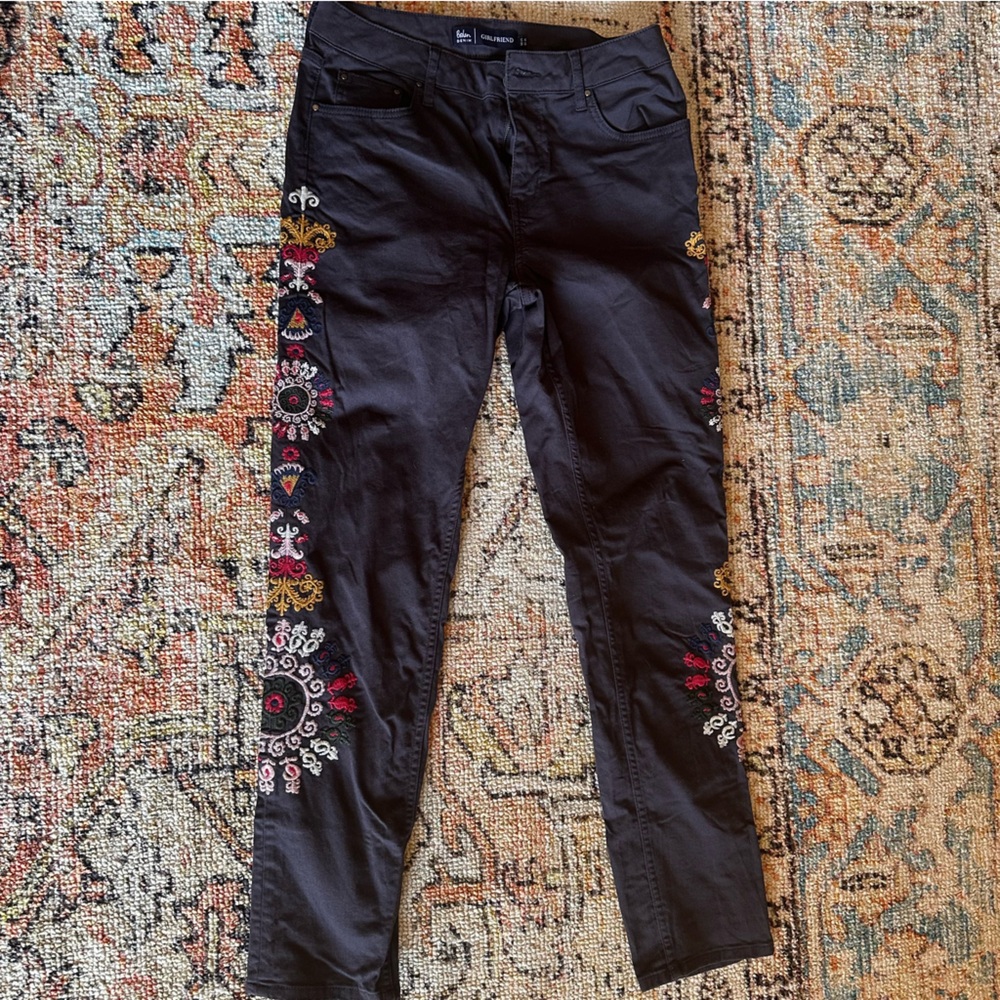 Boden Grey Embroidered Skinny Jeans